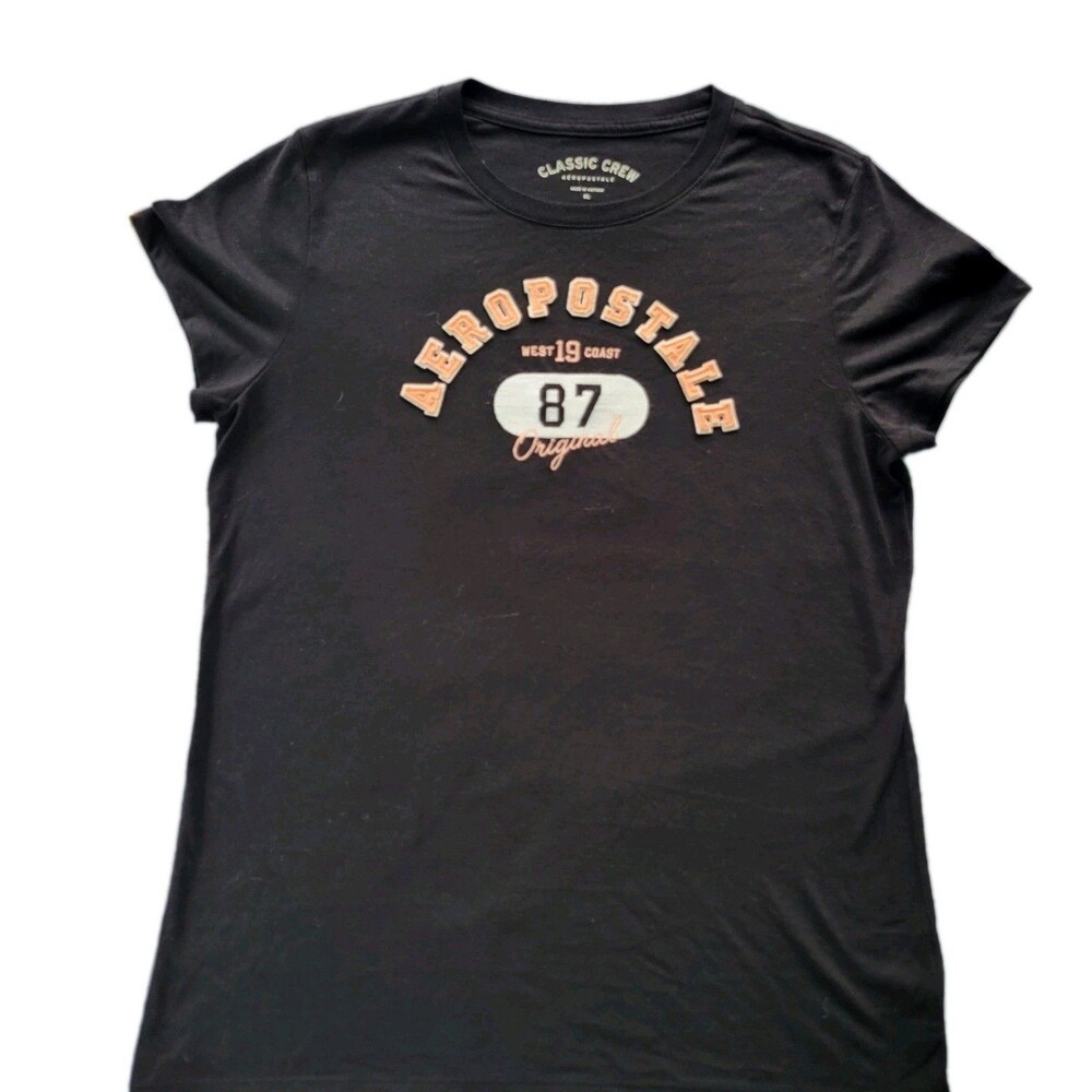 Areopostale Embroidered Letters Black Baby T Shirt Sz XL Classic Crew